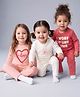 Bonfino 100% Cotton Knit Full Sleeves T-Shirt & Pyjama Night Suit with Heart Bear & Text Print Pack of 3- Pink White & Red