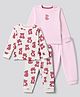 Bonfino 100% Cotton Knit Full Sleeves Co-Ords T-Shirt & Pyjama Night Suit with Teddy Bear Print Pack of 2 - White & Pink