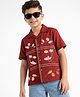 Arias Cotton Woven Shirt with Half Sleeves and Leaves Embroidery - Rust Orange