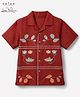 Arias Cotton Woven Shirt with Half Sleeves and Leaves Embroidery - Rust Orange