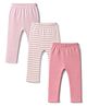 Bonfino 100% Cotton Knit Full Length Striped & Solid Diaper Leggings Pack Of 3 - Pink & White