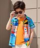 Ollington St. Cotton Woven Half Sleeves Twofer Shirt with Tropical Theme Print - Sky Blue