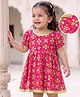 EARTHY TOUCH Cotton Knit Half Sleeves Ethnic Dress With Sequin Detailing & Floral Foil Print - Dark Pink