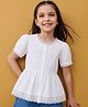 Arias Cotton Poplin Woven Half Sleeve Top With Pintucks & Lace Detailing - White