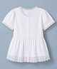 Arias Cotton Poplin Woven Half Sleeve Top With Pintucks & Lace Detailing - White