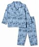 Teddy Sinker Knit Full Sleeves Text Printed Co-Ords Shirt & Pyjama Night Suit - Blue