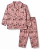 Teddy Sinker Knit Full Sleeves Text Printed Co-Ords Shirt & Pyjama Night Suit - Pink