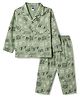 Teddy Sinker Knit Full Sleeves Text Printed Co-Ords Shirt & Pyjama Night Suit - Green