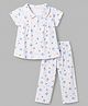 Teddy Sinker Knit Half Sleeves Top & Pyjama Co-ords Night Suit With Bunny Face Print - Blue
