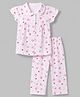 Teddy Sinker Knit Half Sleeves Top & Pyjama Co-ords Night Suit With Bunny Face Print - Pink
