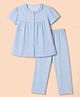 Teddy Sinker Knit Half Sleeves Top & Pyjama Night Suit with Floral Print - Blue