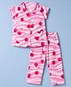 Teddy Sinker Knit Half Sleeves Shirt & Pyjama Night Suit with Cherry Print - Pink