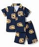 Teddy Sinker Knit Half Sleeves Co-ords Lion Face Printed Shirt & Shorts Night Suit - Navy Blue