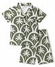 Teddy Sinker Knit Half Sleeves Co-ords Shirt & Shorts Night Suit with Palm Tree Print - Green