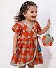 EARTHY TOUCH Cotton Knit Half Sleeves Embellished Ethnic Dress - Rust Orange