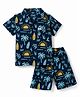 Teddy Sinker Knit Half Sleeves Co-Ords Shirt & Shorts Night Suit with Beach Theme Print - Navy