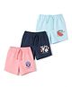 Teddy Sinker Knit Knee Length Shorts With Floral & Fruit Print Pack Of 3 - Pink , Light Blue & Navy Blue