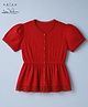 Arias 100% Cotton Woven Solid Peplum Top with Half Sleeves in Red