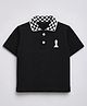 HRIT Cotton Knit Half Sleeves King Piece Embroidered Polo Tee - Black