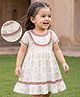 EARTHY TOUCH Cotton Knit Half Sleeves Floral Foil Print & Lace Detailing Ethnic Dress - White