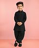 Vastramay Viscose Woven Full Sleeves Solid Kurta & Dhoti Set - Black