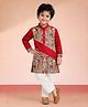 Vastramay Cotton Woven Full Sleeves Madhubani Printed Kurta & Pyjama Set - Red