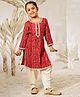 Vastramay Rayon Woven Three Fourth Sleeves Bandhani  Printed Lace Embellished Kurtai & Salwar Set - Red