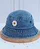 DukieKooky Denim Woven Floral Embroidered Bucket Hat - Blue - Circumference 56 Cms