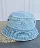 DukieKooky Denim Woven Cute Text Embroidered Bucket Hat - Sky Blue - Circumference 56 Cms