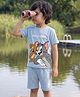 Nap Chief Cotton Blend Knit Warner Bros Featuring Half Sleeves Tom And Jerry The Og Printed T-Shirt And Shorts Set - Sky Blue