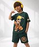 Nap Chief Cotton Blend Knit Naruto Featuring Half Sleeves Character Printed Oversized Tee & Shorts Set - Green