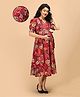 The Mom Store Cotton Woven Half Sleeves Leaves Printed Dress With Side Overlap  Nursing Access - Multi Colour