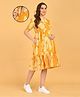The Mom Store Cotton Woven Half Sleeves Floral Printed Dress With Front Opening Nursing Access - Yellow