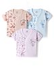 CUCUMBER Sinker Knit Half Sleeves Animals Printed Jhablas Pack of 3 - Pink Peach & Sea Blue