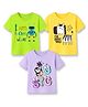 KAVEE Cotton Knit Pack Of 3 Half Sleeves Typography & Zebra Printed Tees - Yellow Neon Green & Lavender