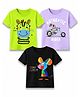 KAVEE Cotton Knit Pack Of 3 Half Sleeves Bike & Animals Printed Tees - Black Neon Green & Lavender