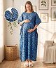 Bella Mama Cotton Woven Half Sleeves Floral Printed Maternity Nursing Kaftan - Black