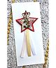 FOLLOW THE NEEDLE Glitter & 3 Numerical Applique Detailed Crown Embellished Star Designed Brooch - Red