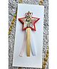 FOLLOW THE NEEDLE Glitter & 7 Numerical Applique Detailed Crown Embellished Star Designed Brooch - Red