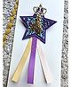 FOLLOW THE NEEDLE Glitter & 4 Numerical Applique Detailed Crown Embellished Star Designed Brooch - Purple