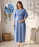 Bella Mama Cotton Woven Half Sleeves Kaftan Style Maternity Nighty Floral Print - Royal Blue