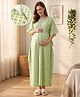 Bella Mama Cotton Woven Half Sleeves Floral Printed Maternity Nursing Kaftan - Night Green