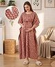 Bella Mama Cotton Woven Half Sleeves Kaftan Style Maternity Nighty Leaf Print - Brown