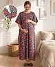Bella Mama Cotton Woven Half Sleeves Floral Printed Maternity Nursing Kaftan - Black