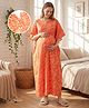 Bella Mama Cotton Woven Half Sleeves Kaftan Style Maternity Nighty Leaf Print - Orange
