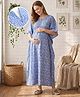 Bella Mama Cotton Woven Half Sleeves Floral Printed Maternity Nursing Kaftan - Royal Blue