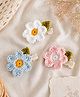 Bobbles & Scallops Set Of 3 Crochet Floral Applique Detailed Alligator Clips - Blue Pink & White