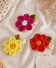 Bobbles & Scallops Set Of 3 Crochet Floral Applique Detailed Alligator Clips - Pink Orange & Green