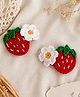 Bobbles & Scallops Crochet Floral & Strawberry Applique Detailed Snap Clips -  Red