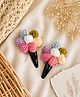 Bobbles & Scallops Crochet Floral Applique Detailed Hair Snap Clips - Pastel Multi Colour